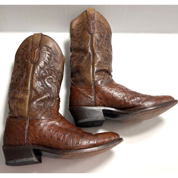 Vintage Dan Post Full Quill Ostrich Cowboy Boots Men\'s 8EW Handcrafted Exotic main image 4